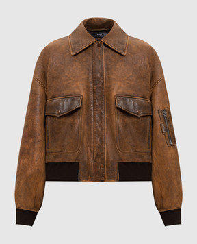 AMIRI Коричнева шкіряна куртка з вінтажним ефектом AWOUJA1008