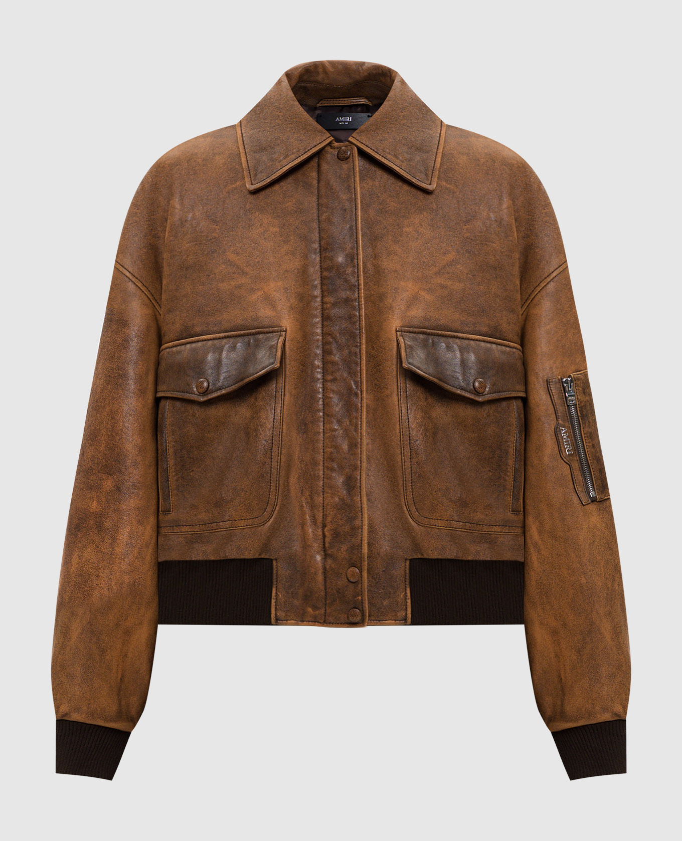 

Коричневая кожаная куртка с винтажным эффектом, Коричневый, Куртки