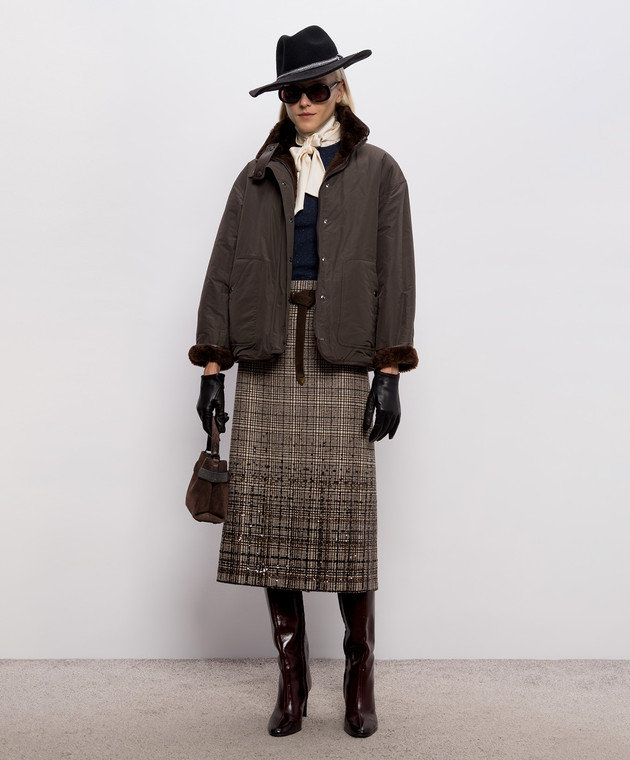 Brunello Cucinelli Коричнева двостороння куртка з хутром MPMBP7225 зображення 3