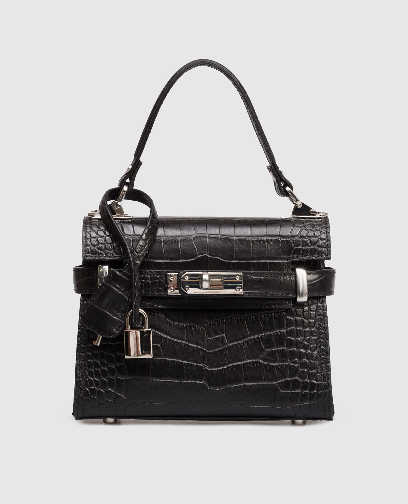 

Черная кожаная сумка-мини Cocco с тиснением под кожу крокодила, Черный, Сумки через плечо