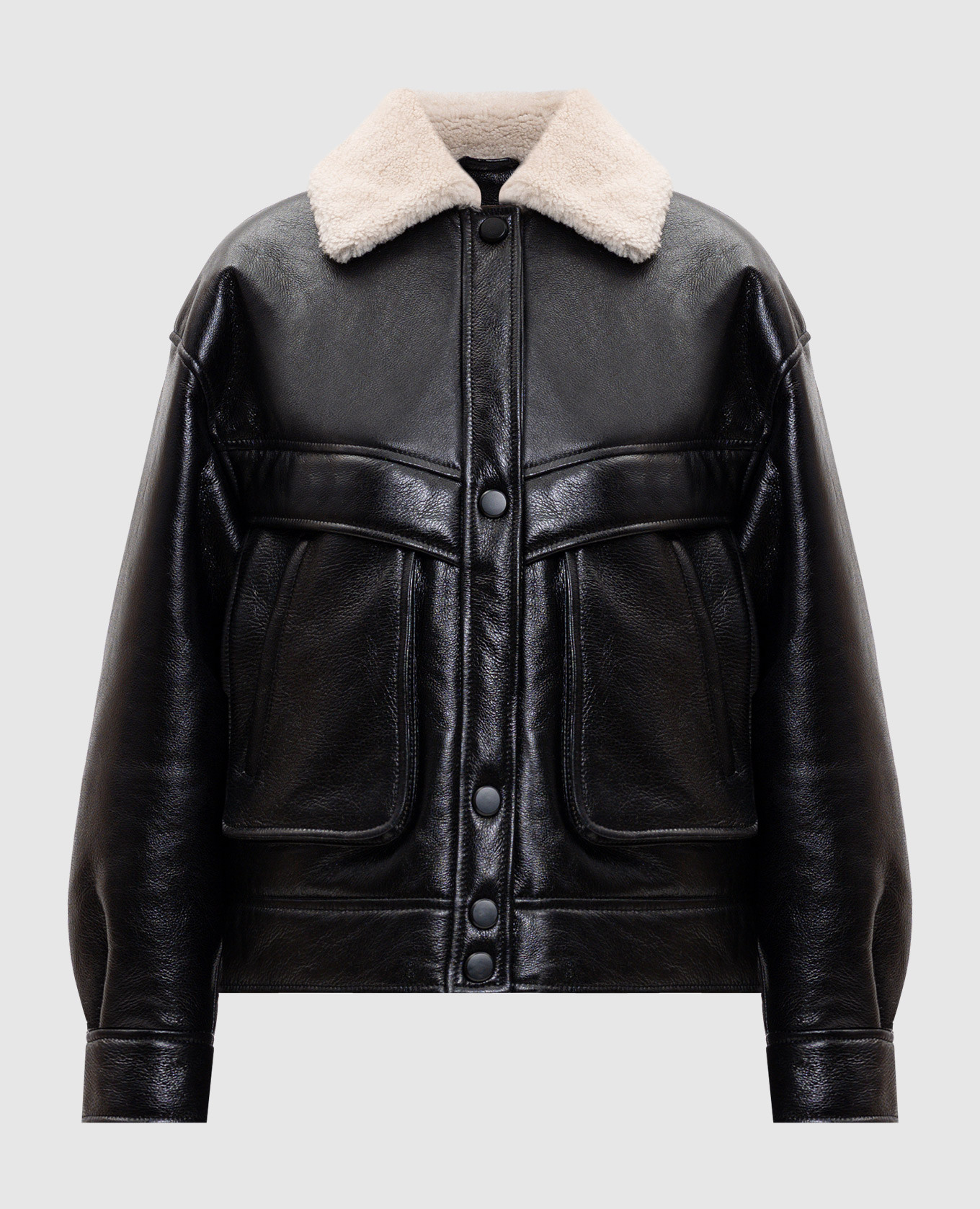 

Черная кожаная дубленка, Черный, Дубленки