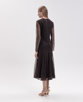 Twinset Коричнева сукня міді з мережива 262TF2080