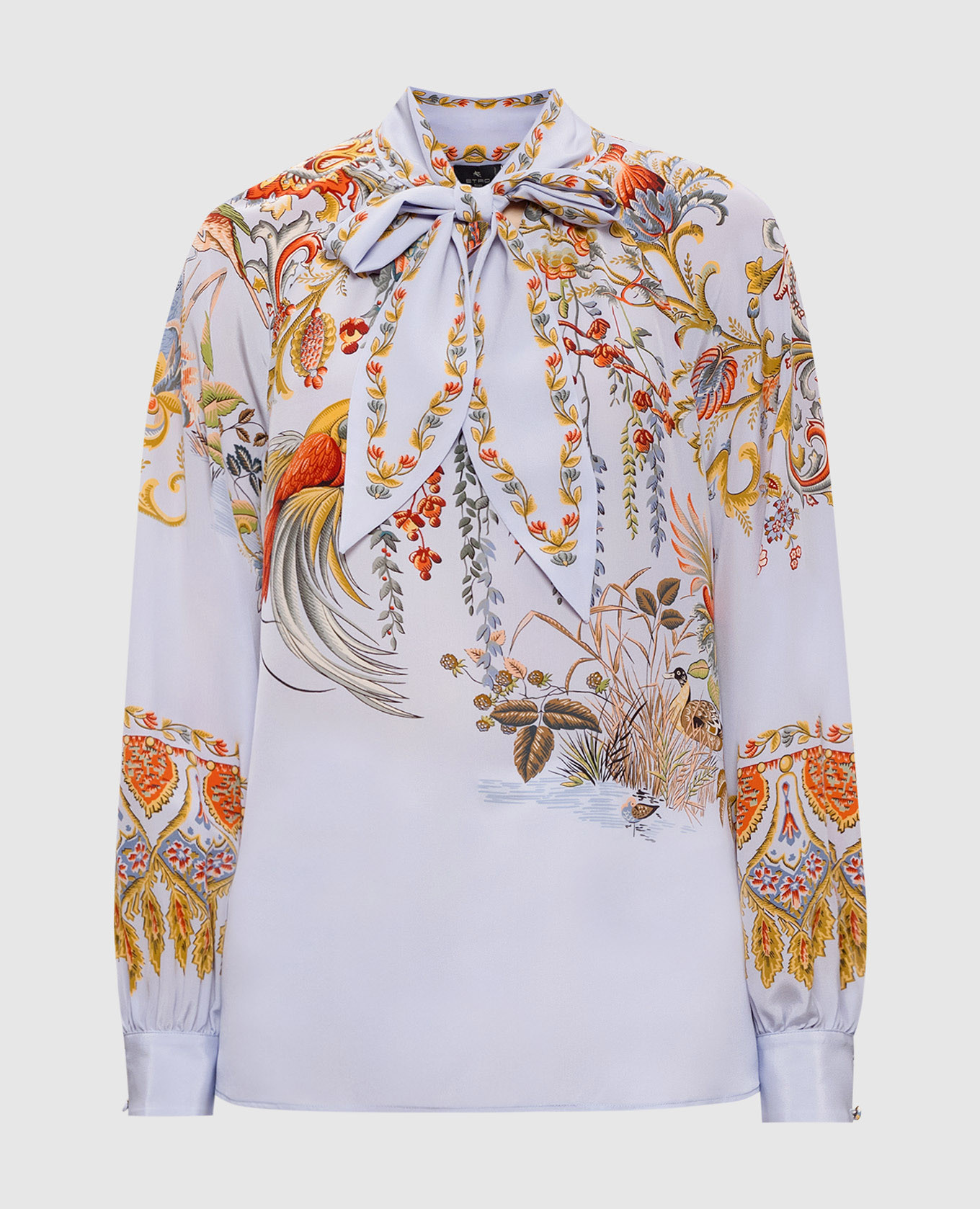 

Голубая блузка из шелка в принт, Голубой, Блузы