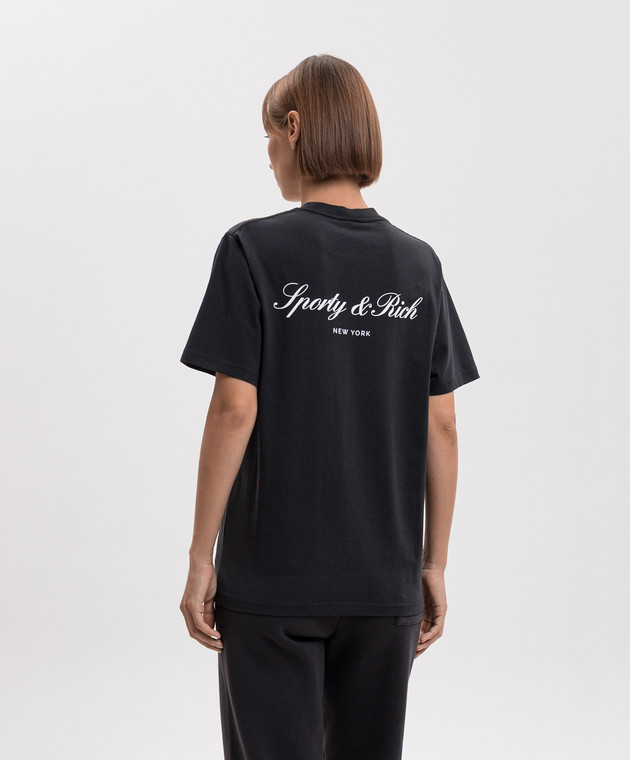 Sporty & Rich Черная футболка прямого кроя с принтом логотипа NY TO11971329BA02 изображение 4