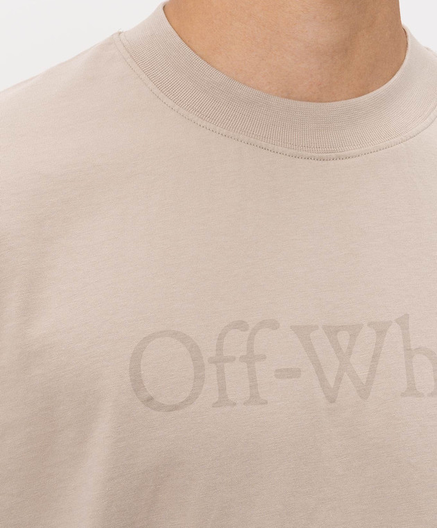Off-White Бежевая футболка с принтом логотипа 44MAA120S26J00H изображение 5