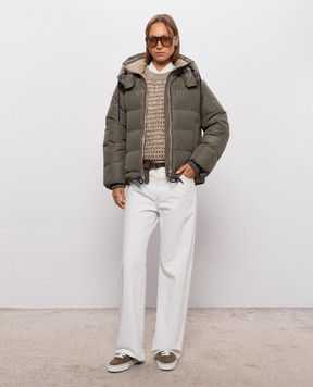 Brunello Cucinelli Пуховик кольору хакі з ланцюжком моніль MH5257216