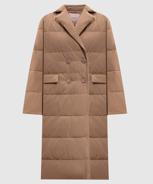 Twinset Коричневая двубортная удлиненная куртка 262TP2640
