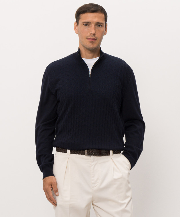 Bertolo Cashmere Синее поло из шерсти и шелка 90264500256658 изображение 3