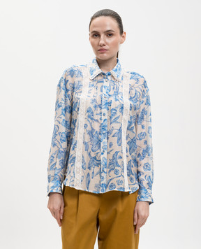 Twinset Біла блуза з льоном в квітковий принт 261LM2SAA