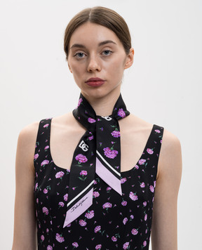 Dolce&Gabbana Чорна стрічка твіллі із шовку в квітковий принт FS215AGDDLI
