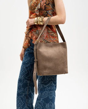 Christian Villa Коричневая замшевая сумка с тиснением логотипа 06448