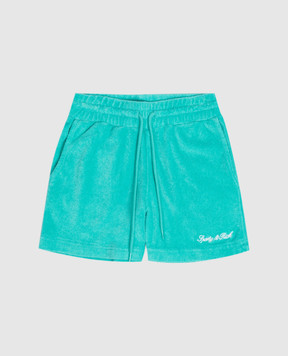 Sporty & Rich Дитячі зелені махрові шорти Signature Logo SH066712326GR02