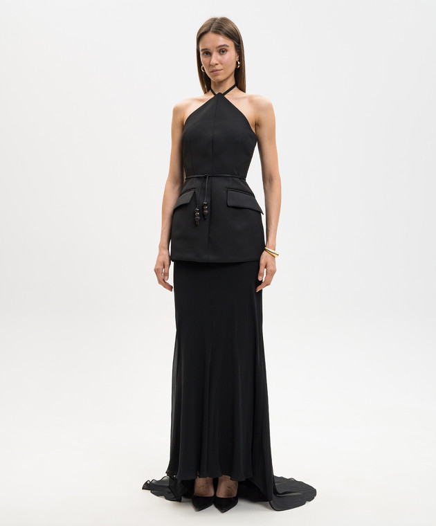 Max Mara Sportmax Чорна сукня із шовком з відкритою спиною SPXPINNE зображення 2