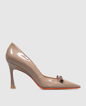 Santoni Бежевые кожаные лакированные туфли с бантом WDTV72492HI2NVHD