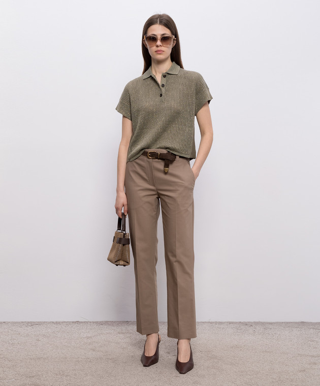 Brunello Cucinelli Зелене поло з люрексом MST258305 зображення 2