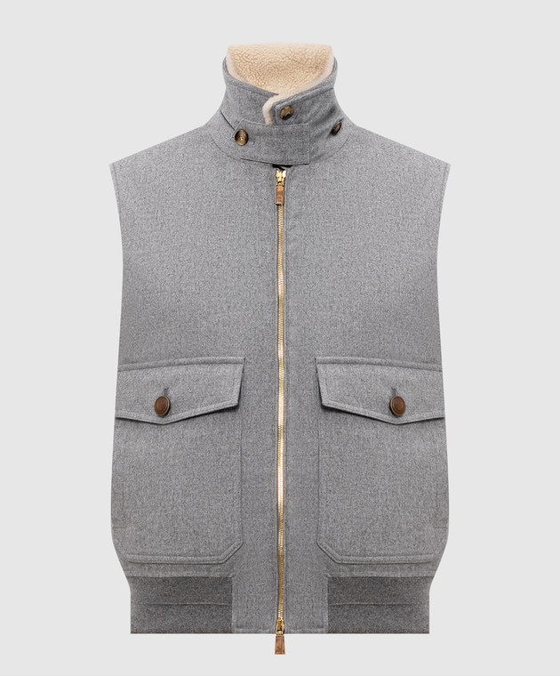 Brunello Cucinelli Сірий пуховий жилет з вовни з хутром MM4701624