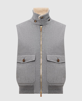 Brunello Cucinelli Сірий пуховий жилет з вовни з хутром MM4701624