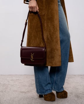 Saint Laurent Бордовая кожаная сумка-мессенджер с логотипом 6343050SX0W