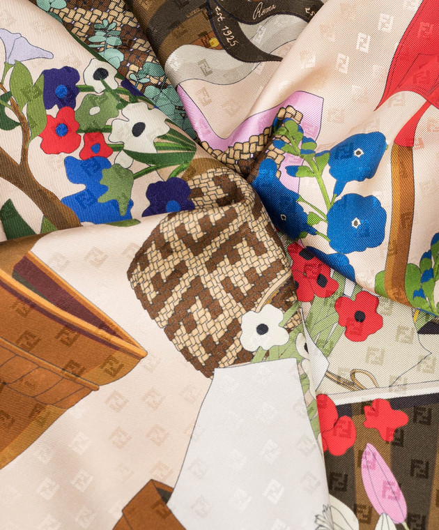Fendi Бежевый платок из шелка Gardening Foulard FXT091B01T изображение 3