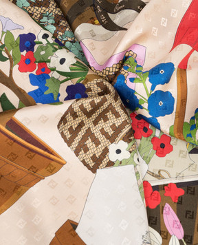 Fendi Бежева хустка із шовку Gardening Foulard FXT091B01T
