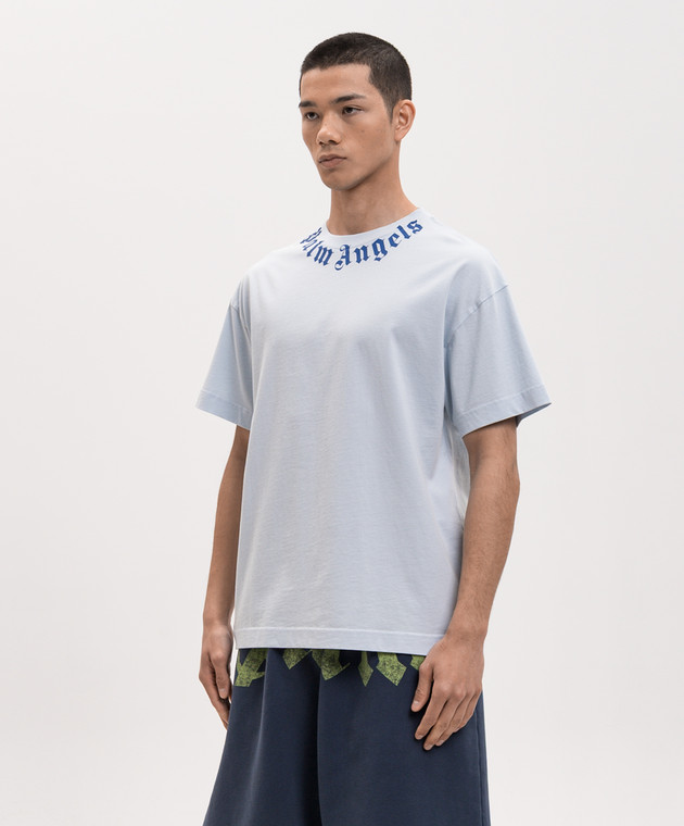 Palm Angels Блакитна футболка з принтом логотипа PMAA109S26JER008 зображення 3