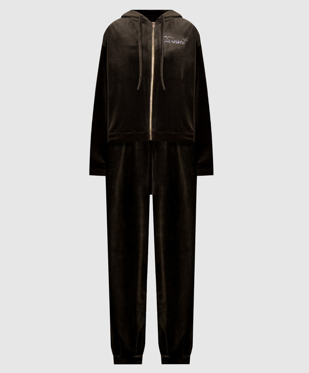 Twinset Велюровый спортивный костюм цвета хаки 262LI2TAA