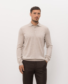 Brunello Cucinelli Меланжеве поло бежевого кольору з вовни та кашеміру M2400295