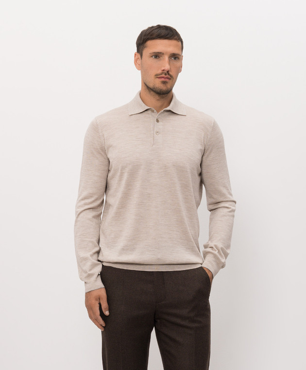 Brunello Cucinelli Меланжевое поло бежевого цвета из шерсти и кашемира M2400295 изображение 3