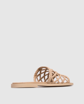 Babe Pay Pls Бежеві шкіряні шльопанці з плетінням SLIPY