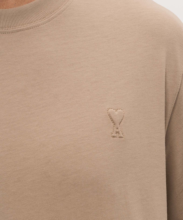 Ami Paris Бежевая футболка с эмблемой UTS341726 изображение 5
