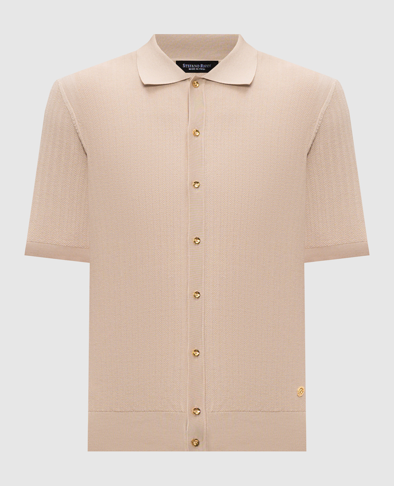 Бежевая рубашка с короткими рукавами с шелком