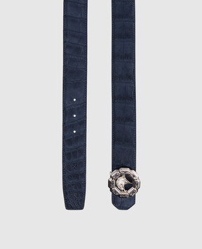 Stefano Ricci Синій ремінь зі шкіри крокодила з ефектом нубуку N381CNC558P3