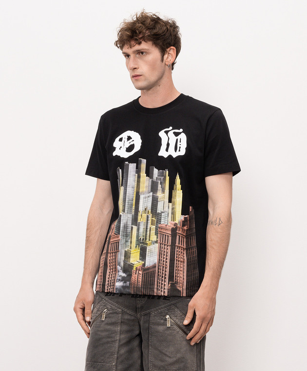 Off-White Черная футболка с принтом Palace 44MAA027Z26J002 изображение 3