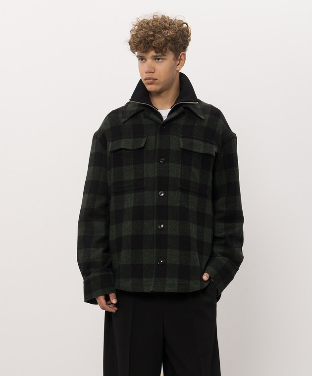 Ami Paris Зеленая рубашка из шерсти в клетку USH875WV0220m изображение 3