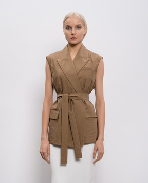 Brunello Cucinelli Коричневий жилет на запах з ланцюжком моніль M0F797758