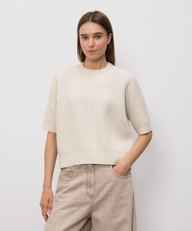 Brunello Cucinelli Топ цвета айвори из кашемира и шерсти MBM753520P изображение 3