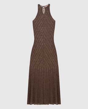 Twinset Коричнева сукня з льоном з люрексом 261TT3213