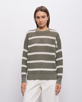 Brunello Cucinelli Зелений ажурний джемпер в смужку M19225700