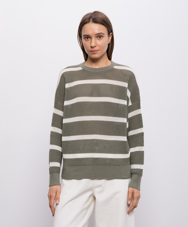 Brunello Cucinelli Зелений ажурний джемпер в смужку M19225700 зображення 3