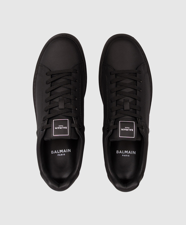 Balmain Черные кожаные кроссовки B-Court с фактурным логотипом HM1VI288LVTR изображение 4