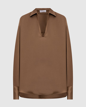 Brunello Cucinelli Коричневая блуза из шелка MP179B1D05