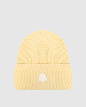 Moncler Желтая шапка из шерсти и шелка с нашивкой логотипа L20933B00026M4281