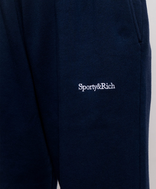 Sporty & Rich Синие спортивные брюки с вышивкой логотипа PA08884300BL106w изображение 5