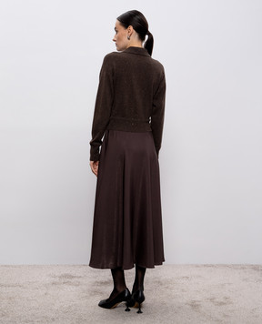 Peserico Коричневое платье миди с шерстью и шелком двойной конструкции S82127F129095D