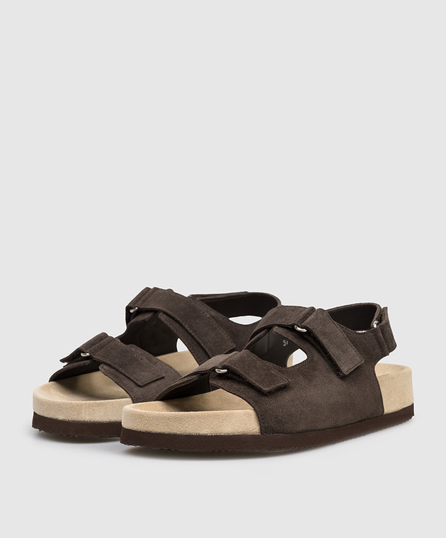 Brunello Cucinelli Детские коричневые замшевые сандалии BSMEG1I168 изображение 2