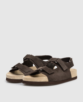 Brunello Cucinelli Детские коричневые замшевые сандалии BSMEG1I168