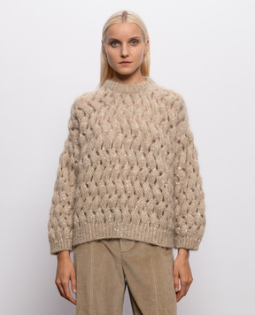 Brunello Cucinelli Бежевий ажурний светр з вовною MNT347520