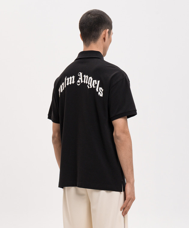 Palm Angels Черное поло с контрастным принтом логотипа PMGB012S26FAB005 изображение 4