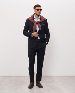 Brunello Cucinelli Синий костюм из шерсти и шелка MHN217BTZ
