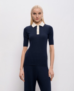 Brunello Cucinelli Синій топ з вовною з коміром-поло M14817205